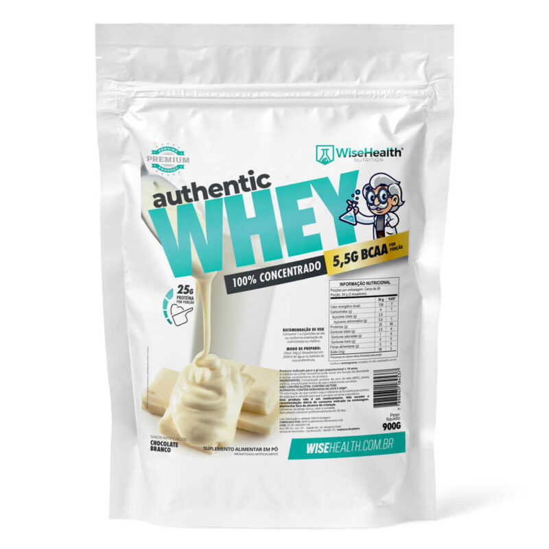 Authentic Whey Protein 100% Concentrado Chocolate Branco 900g Wise