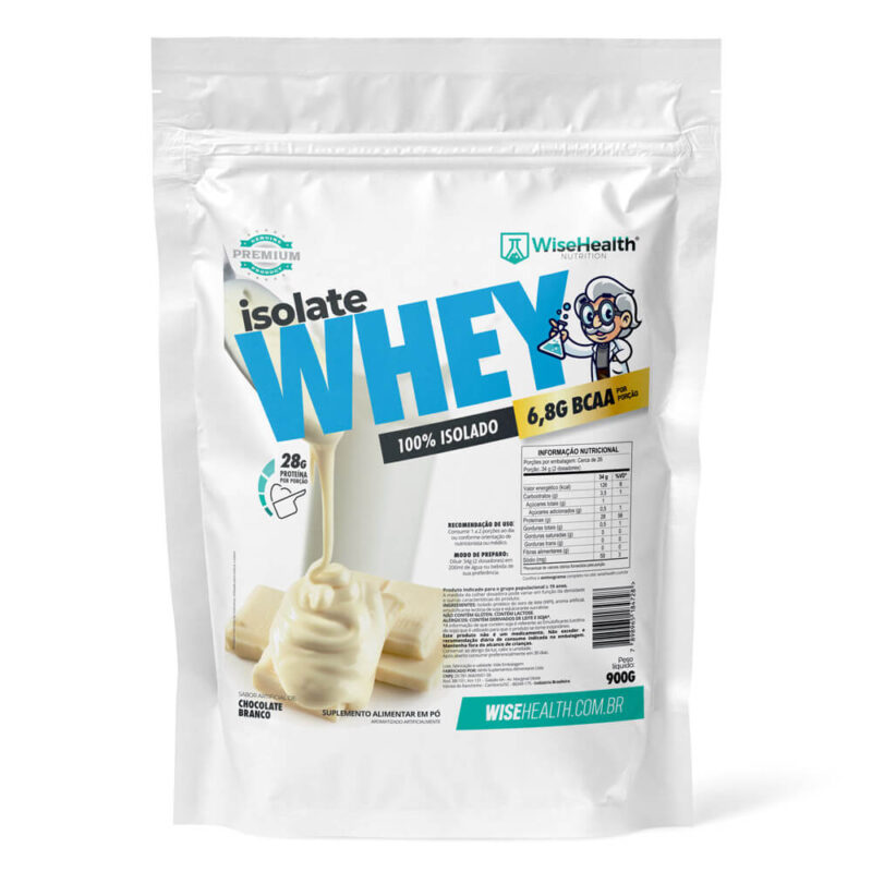 Whey Protein 100% Isolado Chocolate Branco 900g WiseHealth