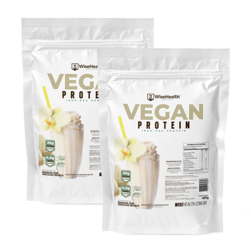 KIT Combo 2 Vegan Protein Baunilha e Chocolate Branco 837g WiseHealth