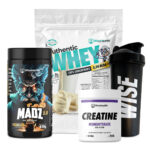 Combo Whey + Pré-treino + Creatina + Coqueteleira WiseHealth