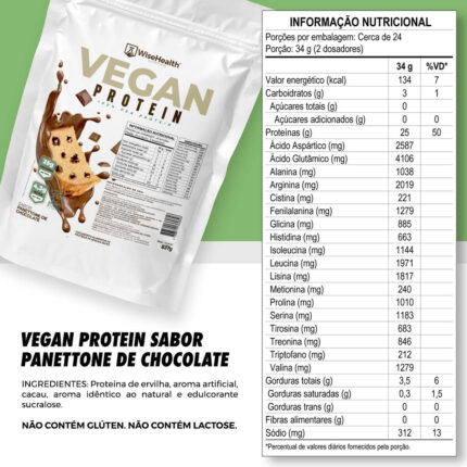 Tabela Nutricional Vegan Protein Panettone de Chocolate WiseHealth